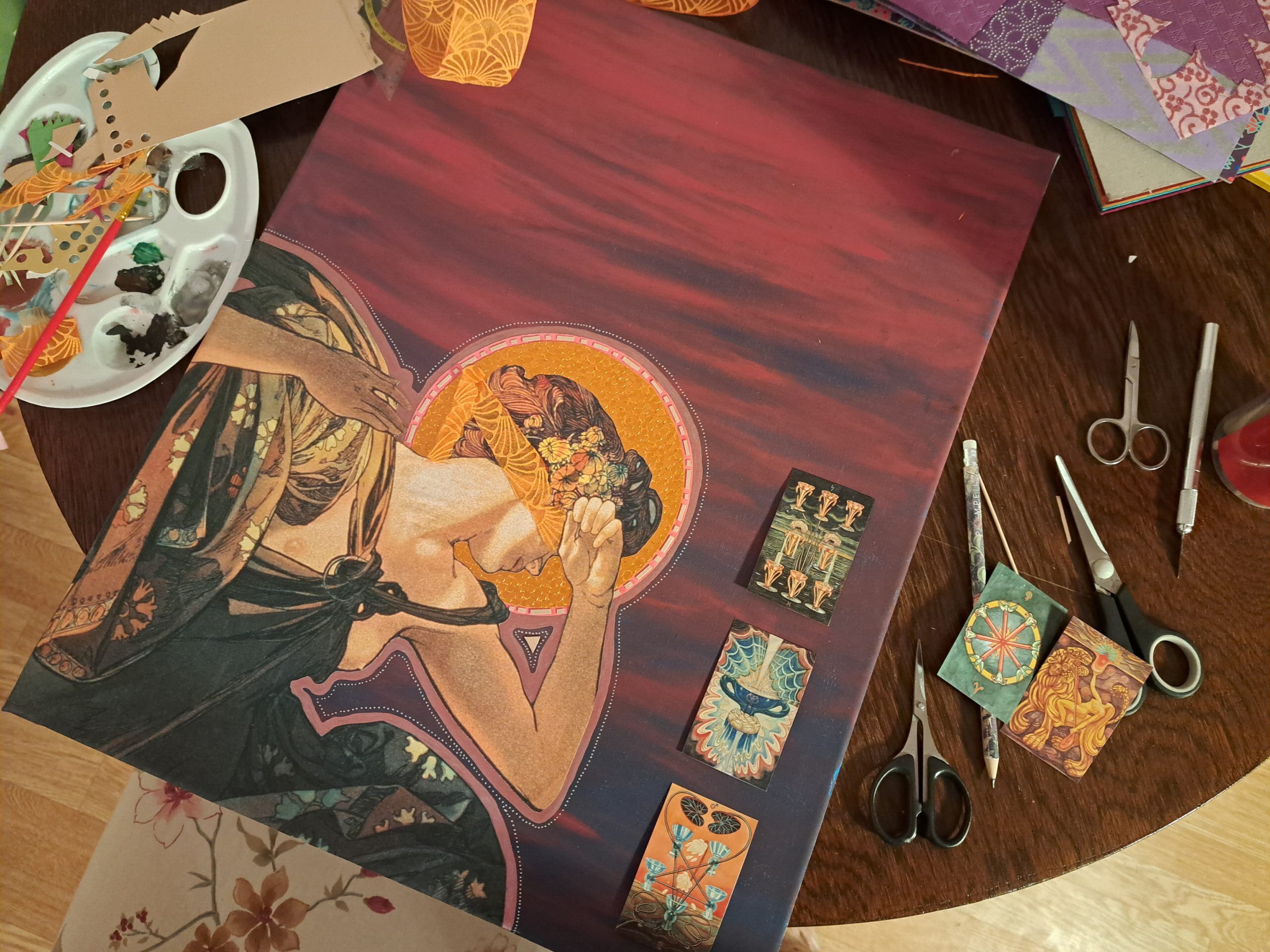 Mucha Abendstern Jugenstil Collage Papierkunst