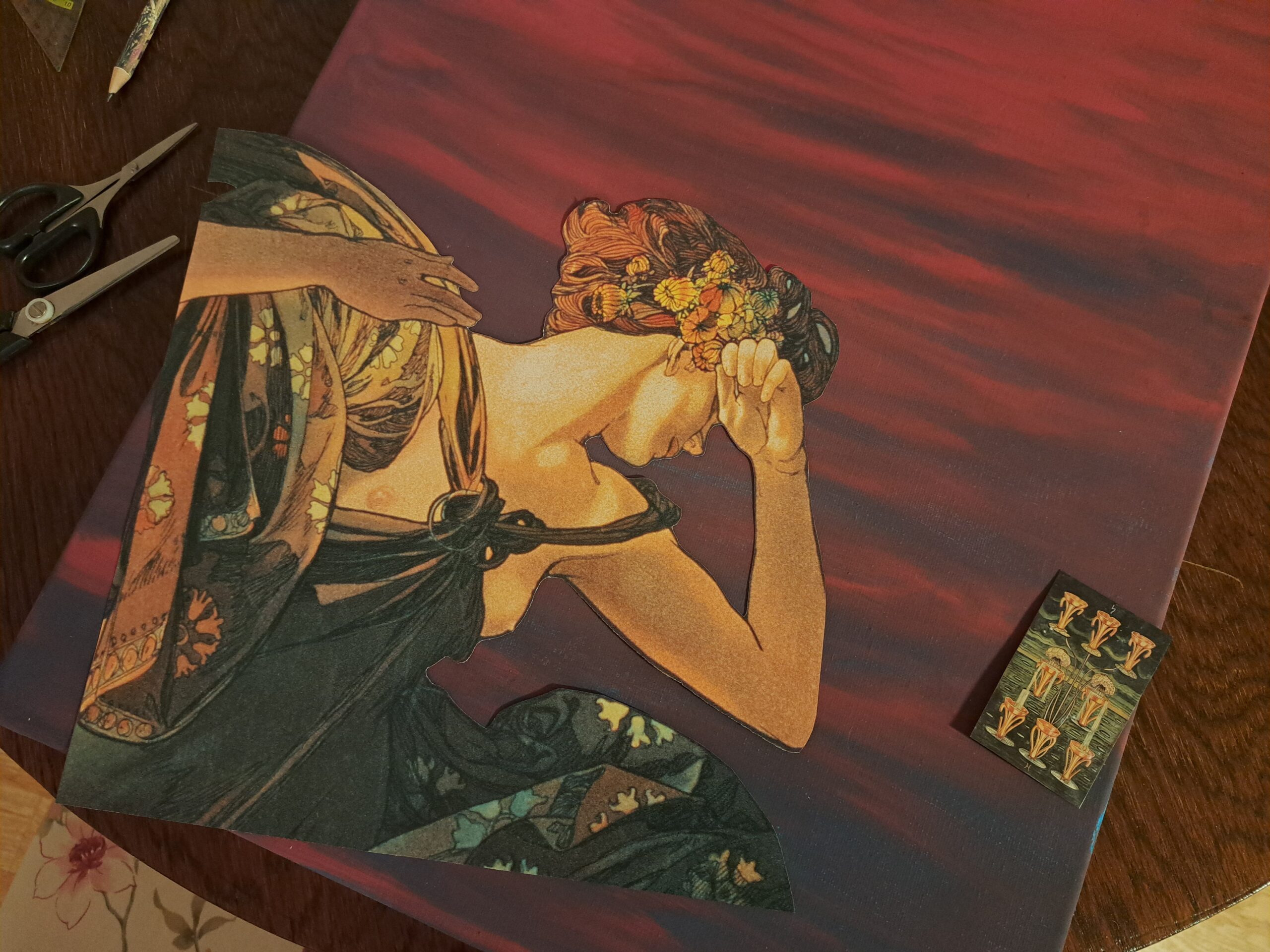 Mucha Abendstern Jugenstil Collage Papierkunst