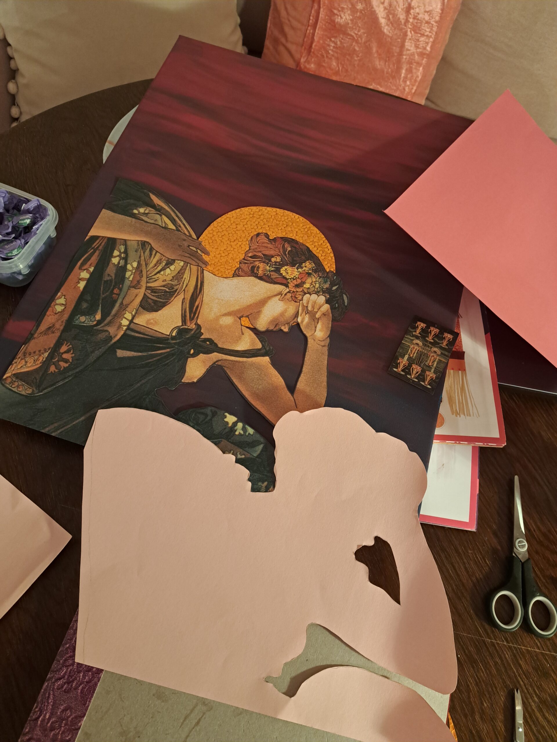 Mucha Abendstern Jugenstil Collage Papierkunst