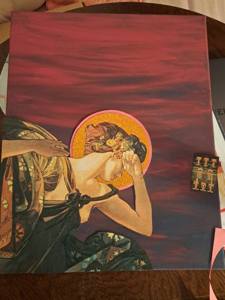 Mucha Abendstern Jugenstil Collage Papierkunst