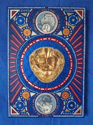 Goldener Schlaf Agamenon Troja Totenmaske greek mythology archaeology mixed media paper art collage majblume kunstwerk original