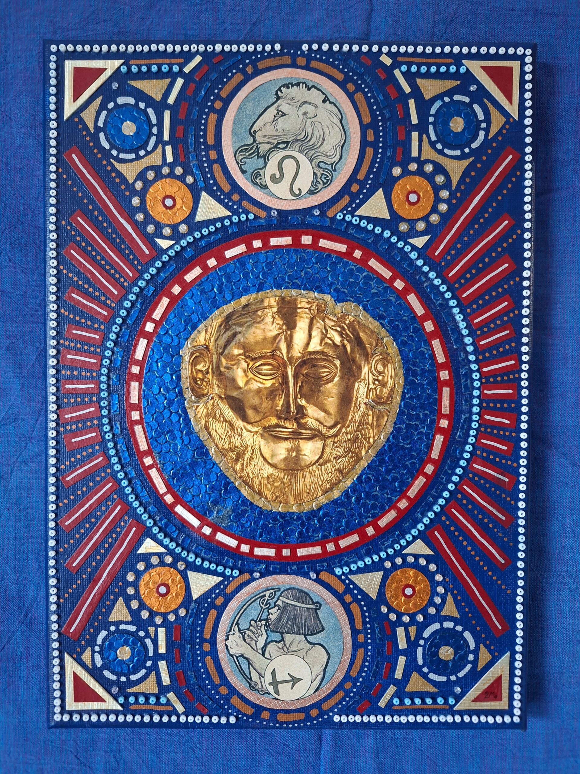 Goldener Schlaf Agamenon Troja Totenmaske greek mythology archaeology mixed media paper art collage majblume kunstwerk original