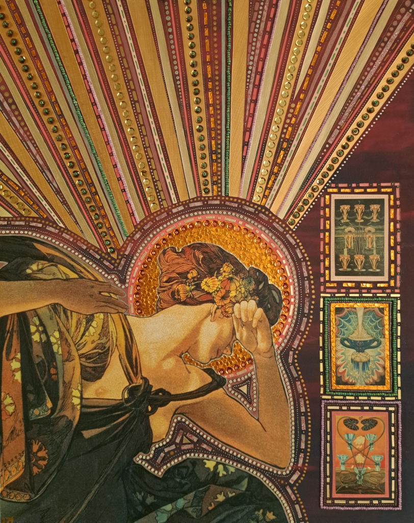 alt=Mucha Abendstern Jugendstil Collage Papierkunst