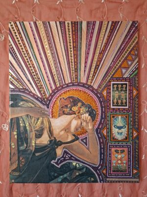 Kunstwerk Original Mixed Media majblume Mucha art nouveau